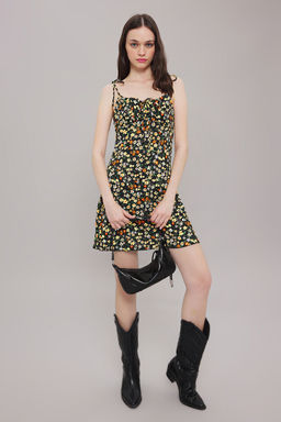 Mavi Cicek Bask?l? Burumcuk Ask?l? Skater/Belden Ac?lan Mini Orme Elbise TWOSS25EL00237 - Trendyolmilla фото 5