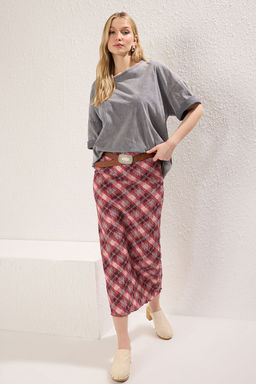 TRENDYOLMILLA Cok Renkli Dokulu Ekoseli Kumas Bask?l? Maxi Esnek Orme Etek TWOSS25ET00115 фото 2