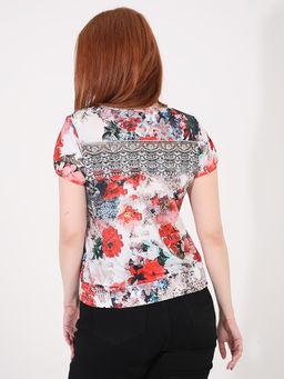 Футболка белая с оранжевыми цветами женская - Almond фото 4