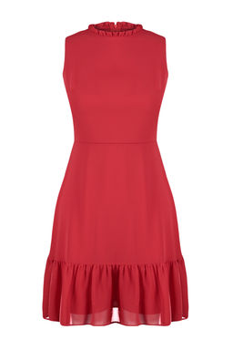 K?rm?z? A Kesim F?rf?rl? Astarl? Mini Dokuma Elbise TWOSS20EL0237