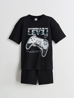 Bisiklet Yaka Bask?l? Erkek ?ocuk Ti??rt ve ?ort 2li