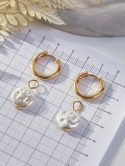 Серьги со съёмным элементом Трансформер жемчужный диск, цвет белый в золоте