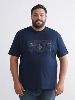 B?y?k Beden Bask?l? Penye Erkek Ti??rt