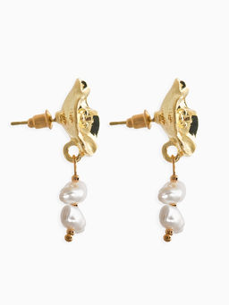 Серьги жемчуг Цветы кувшинки, белые в золоте