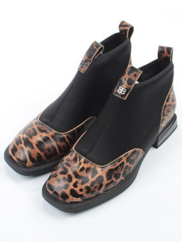 01-B44B-81PC BROWN/LEOPARD Ботинки демисезонные женские (натуральная кожа, текстиль, байка)
