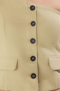 Trendyolmilla Haki Regular Keten Gorunumlu Tek Kol Dokuma Yelek TWOSS25YE00086  фото 13