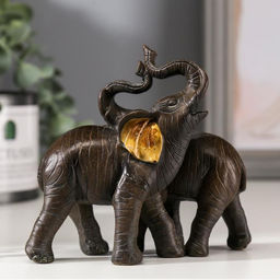 Фигурка полистоун «Два слона африканских коричневых», золотые ушки, 11×12×5.5 см