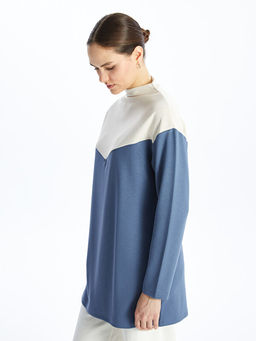 Dik Yaka Renk Bloklu Oversize Kad?n Tunik