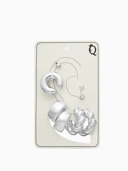 Серьги и кафф QF Переплетение, набор 8 шт. цвет серебро  фото 4