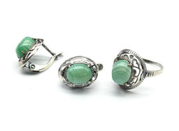 Кольцо Серьги с агатом тонированным, цв.зеленый размер 18