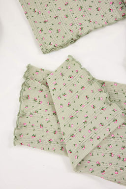 Yesil %100 Pamuklu Cicekli Kurdele/Fiyonklu Fitilli/Pointel Orme Pijama Tak?m? THMSS26PT00010 - Trendyolmilla фото 6