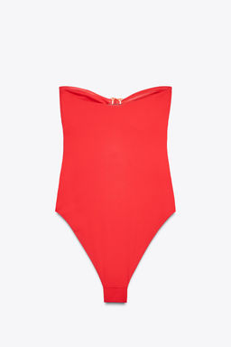FLORAL CUT-OUT BANDEAU SWIMSUIT