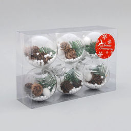 Ёлочные игрушки Льдинка - шишки, шары новогодние, d=6 см, набор 6 шт., прозрачный - Зимнее волшебство фото 5