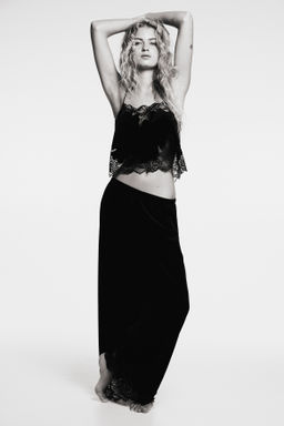 Top de velour con tirantes espagueti y encaje - H&m фото 2