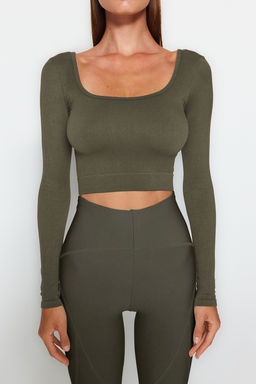 Trendyolmilla Bej Seamless/Dikissiz Crop Ekstra Esnek Orme Spor Ust/Bluz TWOAW22BZ0450  фото 23