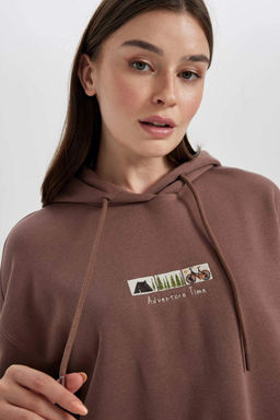 Плотный свитшот-туника с капюшоном и вышивкой обычного кроя - Defacto фото 4