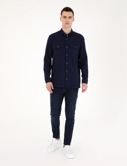 Lacivert Comfort Fit Uzun Kollu G_mlek