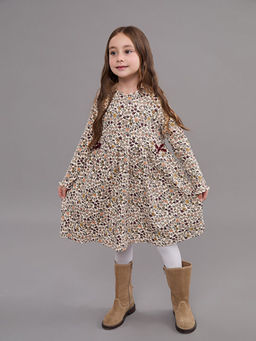 Bisiklet Yaka ?i?ekli K?z ?ocuk Elbise