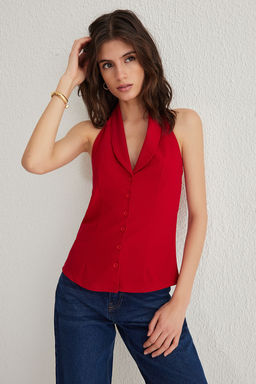 TRENDYOLMILLA K?rm?z? Fitted/Vucuda Oturan S?rt Dekolteli Esnek Yelek TWOSS25YE00021 TWOSS25YE00021  фото 7