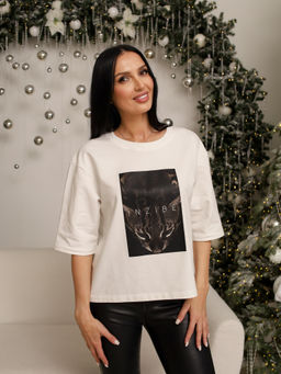 Футболка over укороченная белая, КОШКА - Inzibe фото 5