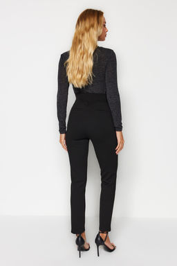 TRENDYOLMILLA Lacivert Toparlay?c? Yuksek Bel Nervurlu Beli Lastikli Slim Fit Kal?n Orme Pantolon TWOAW24PL00114  фото 5