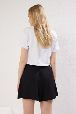 Siyah-Vizon Burumcuk Relaxed/Rahat Kal?p K?sa Esnek Orme Sort & Bermuda TWOSS25SR00087