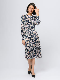 Платье темно-синего цвета длины миди с цветочным принтом - 1001dress фото 6