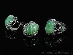 Кольцо Серьги с агатом тонированным, цв.зеленый размер 20