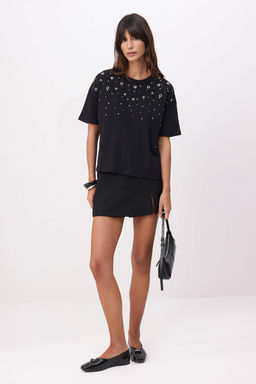 Beyaz Oversize/Genis Kal?p K?sa Kollu Aksesuar Detayl? Uzun %100 Pamuk Orme T-shirt TWOSS26TS00238 - Trendyolmilla фото 6