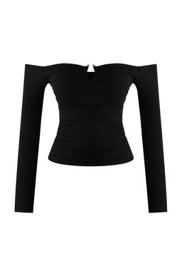 Siyah Fitted/Vucuda Oturan Aksesuar Detayl? Esnek Orme Bluz TWOAW26BZ00356 - Trendyolmilla фото 5