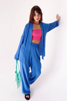 9513 Костюм из кимоно и брюк-палаццо в цвете электрик