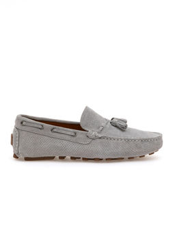 Gri %100 Deri Loafer Ayakkab_