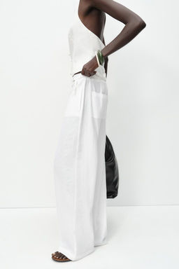 LINEN BLEND WIDE-LEG TROUSERS WITH BUCKLES - Zara фото 4