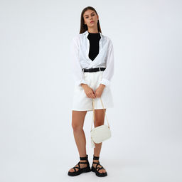 Сумка женская кросс-боди на молнии, 20×7×15 см, на цепочке, бежевая