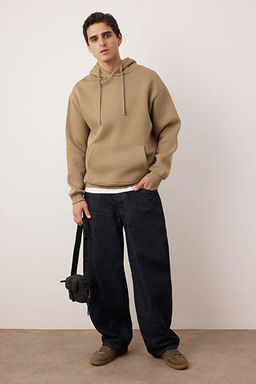 Koyu Vizon Basic Oversize/Geni_ Kesim Kap__onlu __i Polar/S_cak Tutan Sweatshirt TMNAW21SW2005