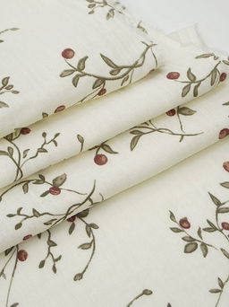 Муслин двухслойный с эф.жатости Ягодные веточки цв.сливочный, ш.1.4м, хл-100%, 110гр/м.кв - Купава фото 5