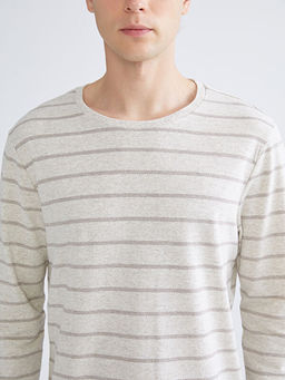 Bisiklet Yaka Uzun Kollu ?izgili Erkek Ti??rt