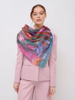 Большой, красивый двусторонний платок с рисунком в стиле арт-декои необычной текстурой ткани - Tantino фото 3