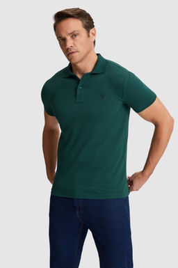 Erkek Koyu Ye_il Slim Fit Polo Yaka Basic Ti__rt