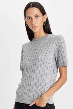 Regular Fit Bisiklet Yaka Sac Orgulu K?sa Kollu Triko Kazak - Defacto фото 2