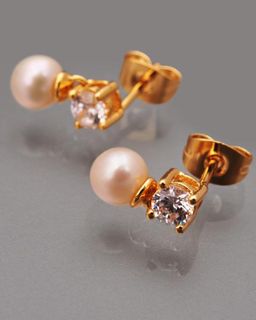 Pearls Melody Серьги с жемчужинами и кубическими цирконами, желтая позолота