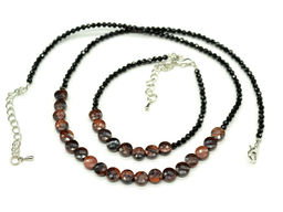 Колье и браслет из бычьего глаза круг граненый 6мм с цирконом, 48см, 17см