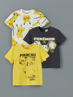 Bisiklet Yaka Pikachu Bask?l? Erkek ?ocuk Ti??rt 3l?