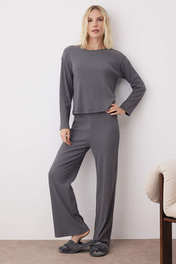 Gri Melanj Fitilli Orme Pijama Tak?m? THMAW21PT0684