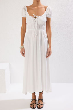 Trendyolmilla Plaj Giyim Ekru Maxi Dokuma Gipe Detayl? Elbise TBESS25EL00030  фото 12