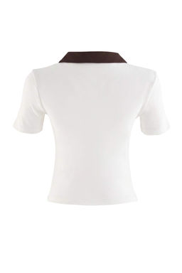 Ekru Nak__l_ / __lemeli Regular Polo Yaka Standart Kol K_sa _nterlok _rme T-Shirt TWOSS26TS00360 - Trendyolmilla фото 4