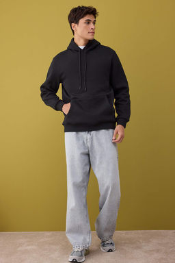 Siyah Regular/Normal Kesim Kapusonlu Ici Polarl? Kal?n Sweatshirt TMNAW26SW00016 - Trendyolmilla фото 5