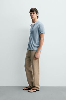 CAMISA PUNTO 100% LINO / Celeste - Zara фото 4