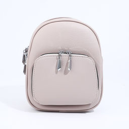 Сумка-рюкзак на молнии, 3 наружных кармана, длинный ремень, цвет серо-бежевый