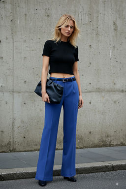 Mavi Yuksek Bel Wide Leg/Genis Paca Pilili Dokuma Kumas Pantolon TWOAW21PL0076